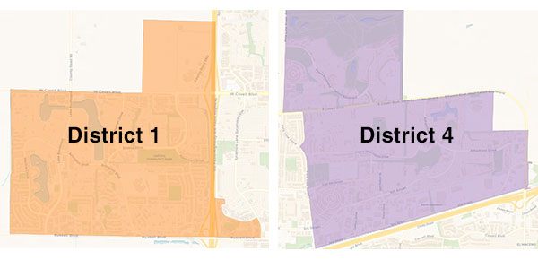 small map depicting districts 1 and 4