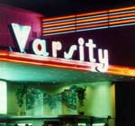 Night view of the Varsity Theatre's neon marquee